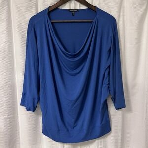Eileen Fisher Blue Iris Fine Jersey Bateau Neck Top 1X 3/4 Sleeve Boat Neck EC‎